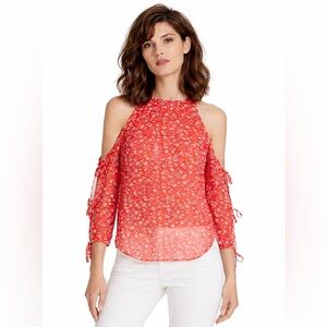 NEW! VERONICA BEARD Silk Flynn Bow Blouse Red Floral 2 Sheer Office Long Sleeve